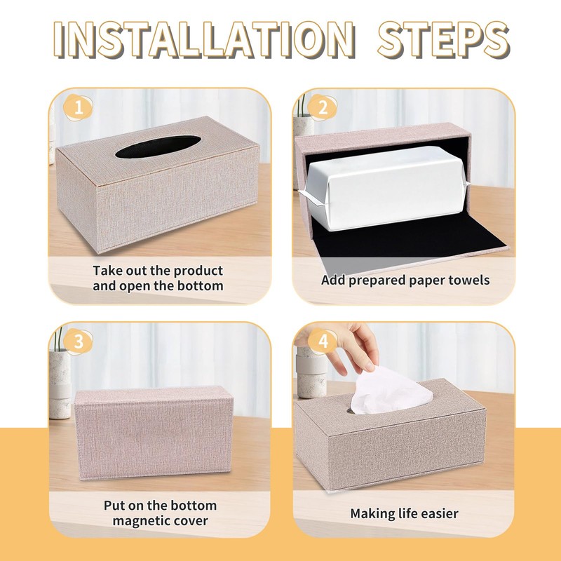 Square Linen Tissue Box Cover, 2 Pack Rectangular Tissue Box