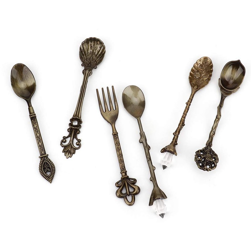 6 Pcs/Set Vintage Carved Coffee Spoons Teaspoons Retro Zinc Alloy