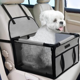 PetsHome Dog Car Seat Foldable Dog Car Booster Seat Waterproof Breathable Oxford Travel Bag for Small to Medium Dogs, Puppies, and Pets-Pure Grey-Upgrade