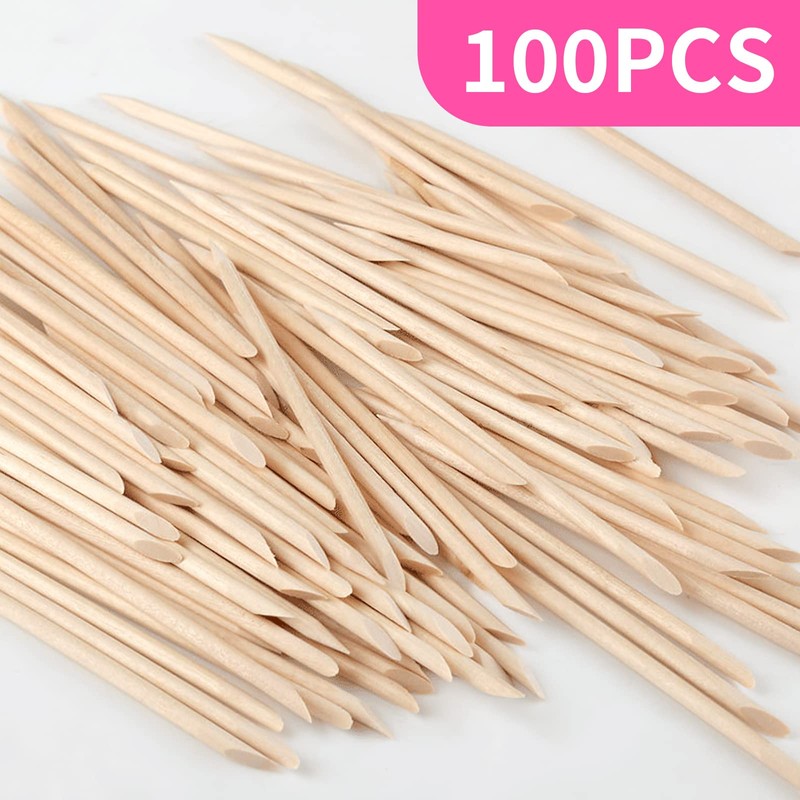 RICISUNG Orange Wood Sticks, 100 Pieces, Multi-functional, Nail Tool, Wooden