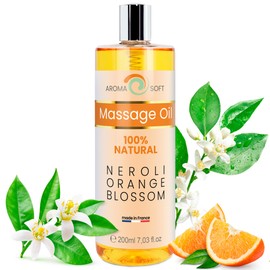 bleu & marine Bretania - 100% Natural Orange Blossom and Grapeseed Oil | Luxurious Body Massage Oil | Aromatherapy Spa Experience | Skin Moisturiser and Lubricant | Stress Relief, 200ml.