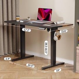 JYLH JOYSEEKER Black Standing Desk, 48 X 24 Inch Adjustable Height Electric Desk, Sit Stand Desk with 2 Hooks, Ergonomic Rising Desk with Splice Board，Black & Rustic Brown