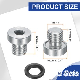 PATIKIL M8 x 1 Stainless Steel Pipe Plug 5 Pcs Metric Male Internal Hex Thread Socket Pipe Plug Hex Head Fitting with Rubber Washer for Sealing Water Oil Gas Pipeline