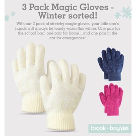 Brook + Bay Kids Gloves - Toddler Gloves - Winter Glove Kids - Kid Mittens - 3 Pack Boy Girl Knit Mittens for Snow