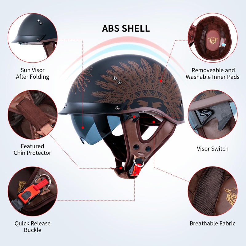 JQF Gear Retro Motorcycle Helmets for Men Women Open Face