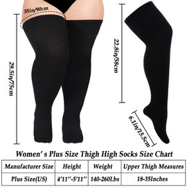 Moon Wood Plus Size Thigh High Socks for Thick Thighs- Womens Knit Cotton Extra Long Over the Knee High Socks Leg Warmer