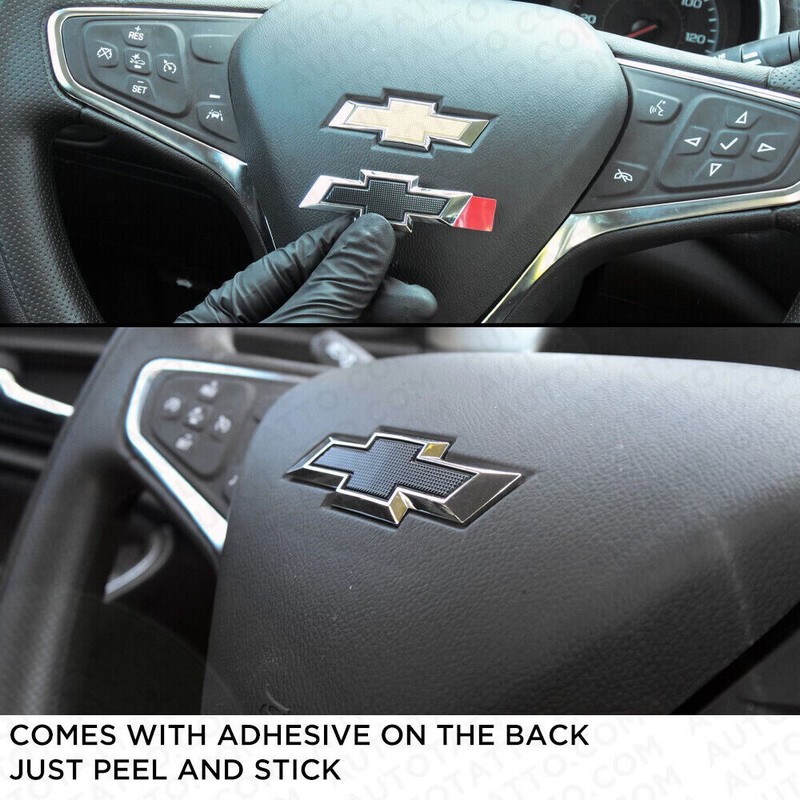 AutoTattoo Chrome Black Steering Wheel Bowtie Overlay Chevy Silverado 14-24