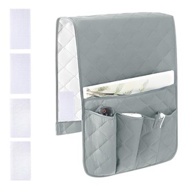 RETON Sofa Armrest Organizer with 5 Pockets, Non Slip Remote Control Caddy with 8 Pieces of Hook and Loop Fasteners, Armchair Caddy Holder Storage for Magazine Recliner Book TV Phone (Gray)
