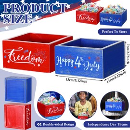 Vesici 2 Pcs 4th of July Candy Dish Patriotic Candy Bowl Red White and Blue Candy Wooden Dish Independence Day Wood Serving Bowl Happy 4th of July Star Bowls for Candy Tiered Tray Table Decoration