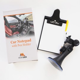 Mobi Lock Car Note Pad/Memo Pad/Clip Board with Pen Holder | Universal Suction, Flexible Neck Mount | Allows You to Take Notes While On-the-Go | Now Comes with 5 Replacement Pads of 30 Pages