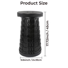Trimming Shop Heavy Duty Telescopic Folding Stool - Portable & Adjustable Collapsible Plastic Stool for Outdoor Camping, Hiking, Fishing, BBQ, Gardening, Indoor Use - 400 lbs Load Capacity (Black)
