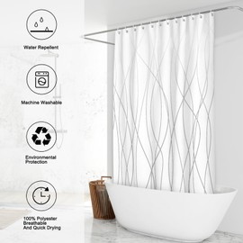 Punkray Ombre Grey Shower Curtain for Bathroom with Hooks Shower Curtain Set Stripe Bath Curtains Decorative White Shower Curtains Water Repellent Washable, 72x72