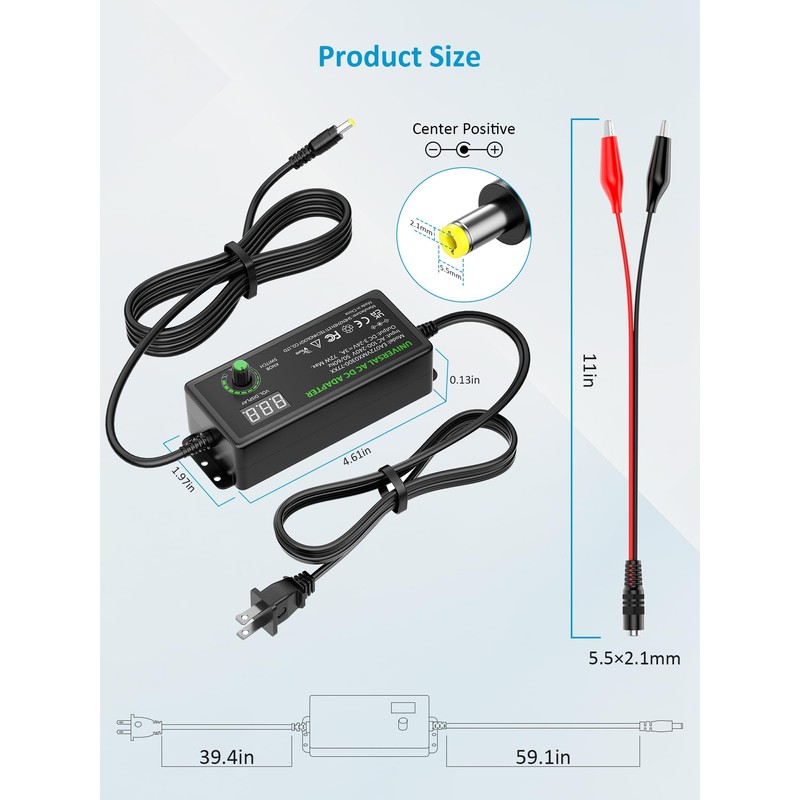 Basicvolt 72W Universal Power Supply 3V~24V 3A Adjustable AC Adapter