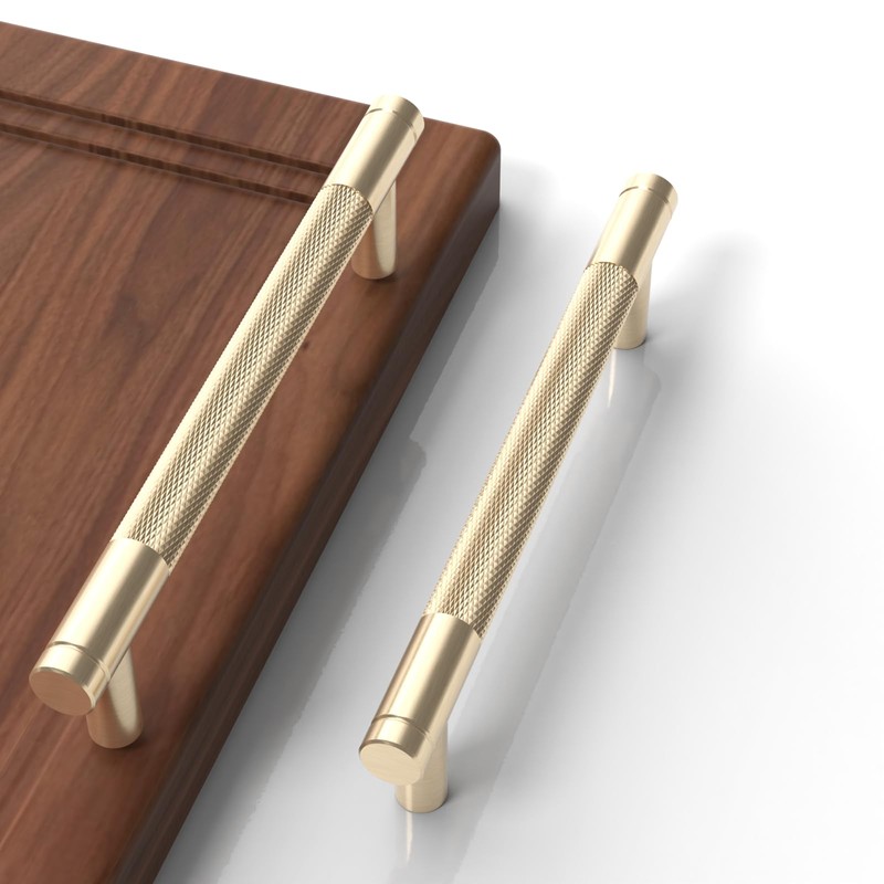 9BUILD 10 Pack Knurled Cabinet Pulls 3 Inch Brushed Brass