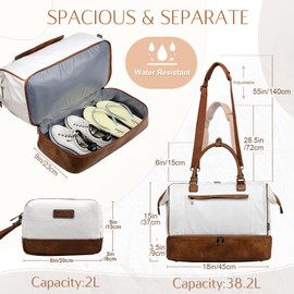 Travel Duffle Bag for Women,Vaschy 17'' Canvas Under Seat Carry On Weekender Overnight Duffel Tote Bag with Trolley sleeve/Shoe Compartment/Tolietry Bag Set for Travelling,Gym Beige