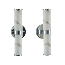 2 Pack 14 Inch LED Modern Wall Sconces Chrome Resin Marble Cylinder Vanity Lights Bedside Bedroom IP44Body color: Silver, Lamp Power(W): 10W, Lamp Sizes: Middle