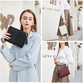 CYHTWSDJ Trendy Vegan Leather Shoulder Purses, Clutch Wallet with Wristlet Strap,Small tassel Crossbody Bags for Women