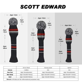 Set of 5 Dark Color Individual Golf Head Covers (Grey Red White Warning Stripes)