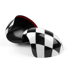 Artudatech 2 x Checkered Wing Mirror Covers for Mini Cooper R56 R55 R57 Power Fold Mirror | Need to See Detailed Description (Auto Powerfolding only)