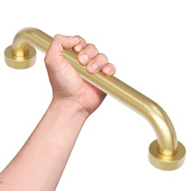 HomGoo 16 Inch Anti Slip Shower Grab Bar Brushed Gold, Bathroom Grab Bar, Knurled Bathroom Balance Bar,Safety Hand Rail Support Handicap Elderly Injury Senior Assist Bath Handle