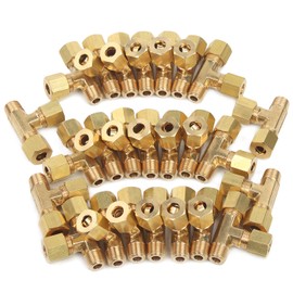 LTWFITTING Brass 1/4-Inch OD x 1/4-Inch OD x 1/8-Inch Male NPT Compression Run Tee Fitting(Pack of 5)