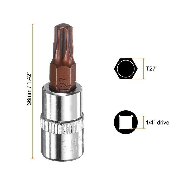 sourcing map 3pcs T27 Torx Bit Socket 1/4" Square Drive