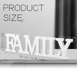 Wonderjune Rustic Wood Family Sign Wooden Table Decor Wooden Family Words Decorative Sign Family Block Letters Sign for Living Room Home Decor Shelf Mantel (White)