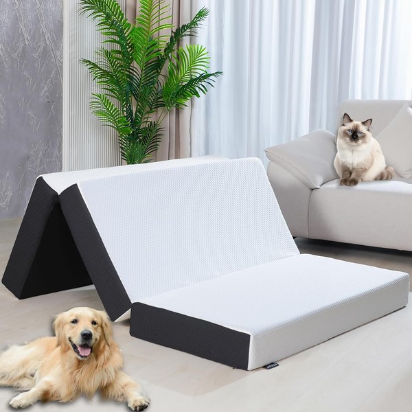 Folding Mattress, 6 Inch Cot Tri-Fold Memory Foam Mattress Topper