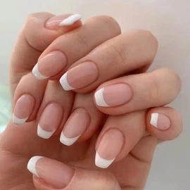 sandanfine Short fake nails, short ballet minimalist French fake nails, nail stickers, removable nail plates, reusable fake nails, clean and elegant