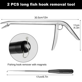 Annyswit 2 Pcs/2Types Portable Fish Hook Remover Tool 30.5cm & 16.5cm Magnetic Release Fishing Unhooking Tool Stainless Steel Dehooker Disgorger Unhook Extractor for Disconnecting Fishhook
