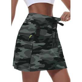 MIVEI Women's Hiking Cargo Skort Skirt High Waisted Golf Dressy Casual with Zipper Pockets Workout Sport Quick Dry Skirts Camo
