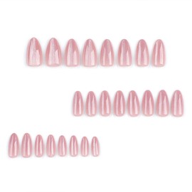 WAFOLOZE Nails Press on, Nude Pink Girls Fake Nails with Cat's Eye Bright Colors Design, Acrylic Artificial False Nails Press Ons Short Press on Nails For Women