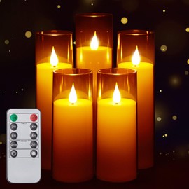 AGPTEK LED Candlelight, Flameless Flicker, Flickering Like Real Flame, Set of 5, Includes Dedicated Remote Control, Timing Setting, Safe, Energy Saving, Indirect Lighting, Brightness Adjustment,