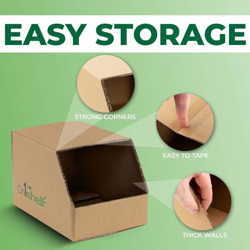 On1shelf® 10pcs Stackable Cardboard Boxes, Corrugated Storage Bins, Pantry Organiser