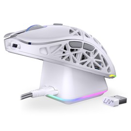 ENDORFY LIV Plus Wireless Onyx White, White Gaming Mouse, Wireless Mouse, Charging Station in Set, Ultralight Design (69 g), Maximum 26,000 DPI, PixArt PAW3395, 2.4GHz, BT, USB-A, EY6A017
