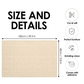 ASENKU Cat Scratch Furniture Protector, Trimmable Self-Adhesive Couch Protector from cat Claws, DIY Climb Cat Scratcher Mat for Covering Cat Tower (Khaki,39.3x15.8In)