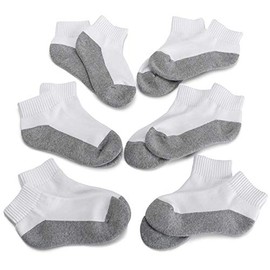 Jefferies Socks Big Boys' Seamless-Toe Quarter Athletic Socks (Pack of 6), White/Grey, Large