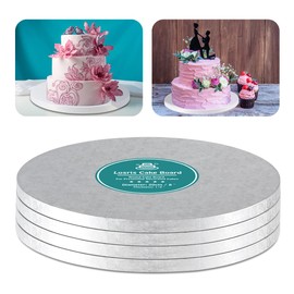 Silver Cake Drum Round 8 Inch Cake Boards with 1/2-Inch Thick Smooth Edges for Multi Tiered Birthday Wedding Party Cake Drums Board