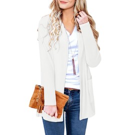 ULTRANICE Women's White Cardigan Long Sleeve Lightweight Casual Cardigans Dressy Trendy Sweater Tops with Pockets(White,L)