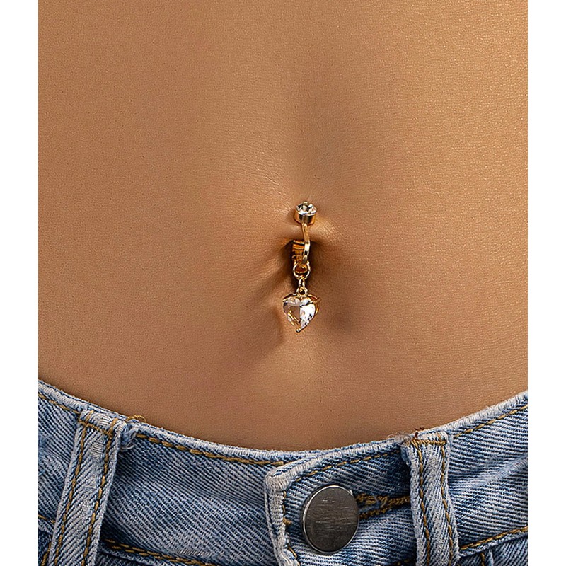 MODRSA Fake Belly Button Piercing for Women Gold Clip on