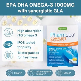 Pharmepa MAINTAIN EPA DHA Omega-3 Fish Oil & D3, 750/250 per serving, Odorless, 60 small softgels