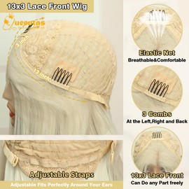 Queentas 13x3 Lace Front Wig Platinum Blonde Long Straight Synthetic Wigs for Women for Party Date Daily Wear 28 Inch (Platinum Blonde)