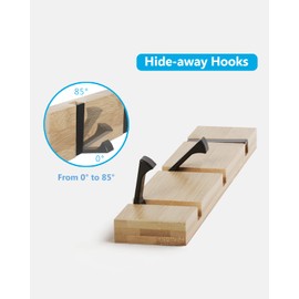 JSVER Modern Wooden Coat Hook with 3 Movable Hooks for Jackets, Coats, Scarves, Handbags and More, Natural