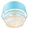 Contemporary Round Triple Tier Teal/Blue Cotton Fabric Designer Pendant Lighting
