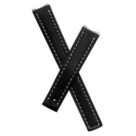 Watchstrapworld TH-61512-01-0921-15 mm Black leather deployment watch band with white stitching compatible with TAG Heuer 6000 Series ladies watches listed below