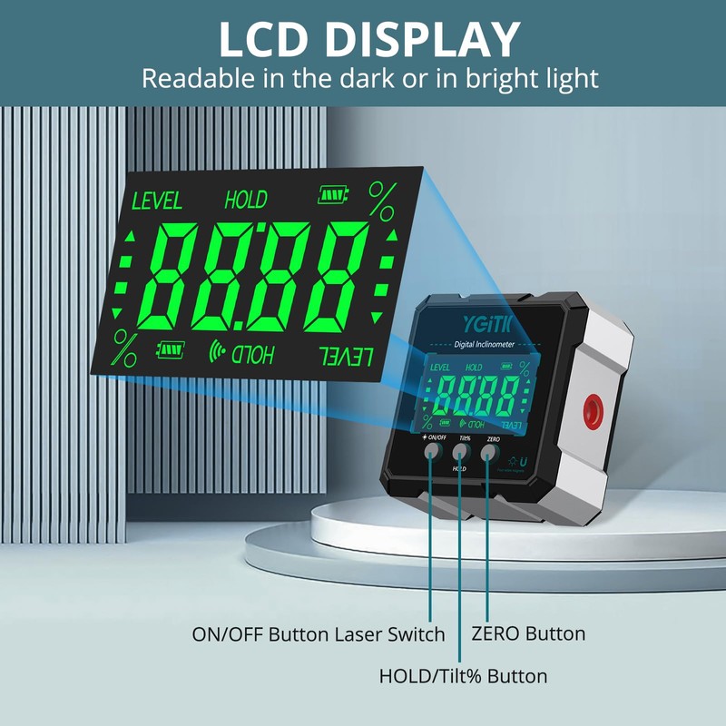 YGiTK Digital Level Box Angle Finder Level Gauge, 4-Side Aluminum