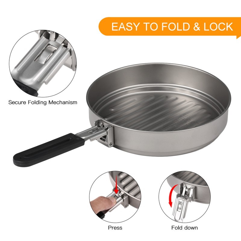 Lixada 1100ml Titanium Fry Pan Ultralight Grill Frying Pan with