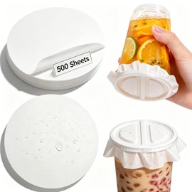 Leak Proof Paper Cup Liners - 500 Sheets Round Disposable Lid Seals, 13cm Spill Proof Sealing Film for Takeaway Coffee, Cold Drinks, Milkshakes, Smoothies & Desserts (White)