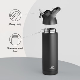 Insulated Water Bottle with Straw - Encool Stainless Steel Water Bottle, Reusable Leakproof and BPA-Free for Sports, Travel, Cold for 24 Hours, 24 oz, Black Night