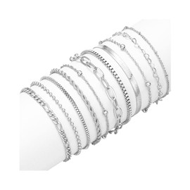 KGDUYC 10 Pieces Women's Stainless Steel Chains Gold-Plated Bracelet Set 14K Twist Snake Bracelet Women's CZ Adjustable Bracelet Set Charm Bracelet Women's Silver